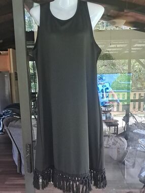 Classic Black Fringe Hem Tank Dress